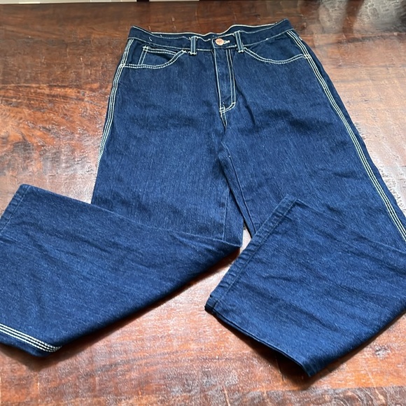 RIGOLETTO Jeans 80s High Waisted Wide-Leg Flared Cropped Blue Dark Wash 30 - Picture 1 of 13